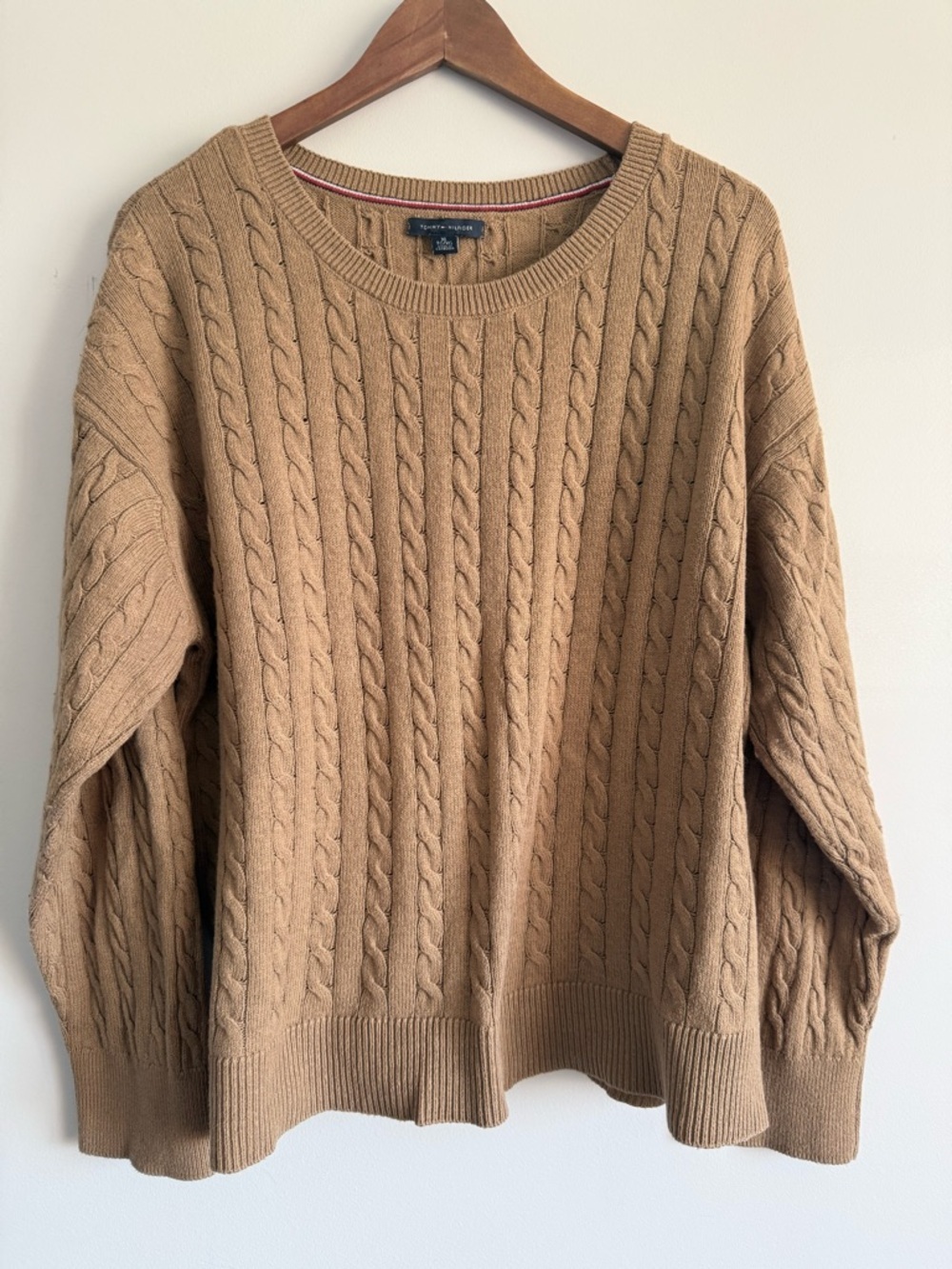 Tommy Hilfiger Camel Cable-Knit Crewneck Sweater